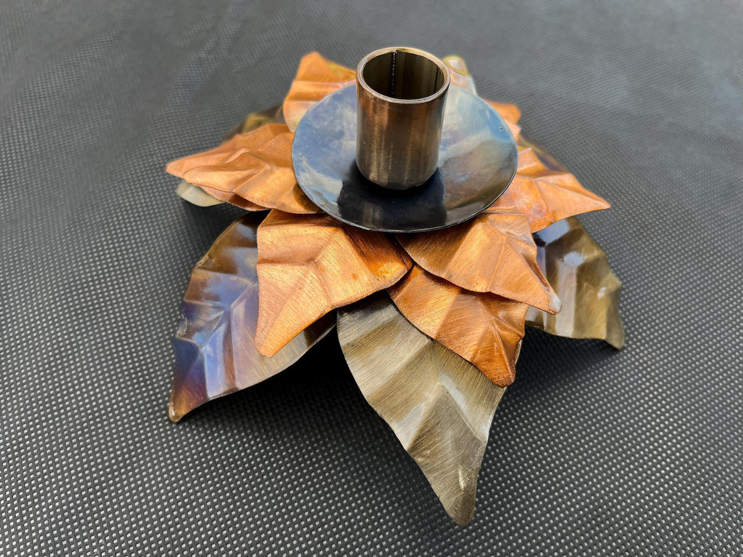 Copper Poinsettia Christmas Candle Holder Centerpiece