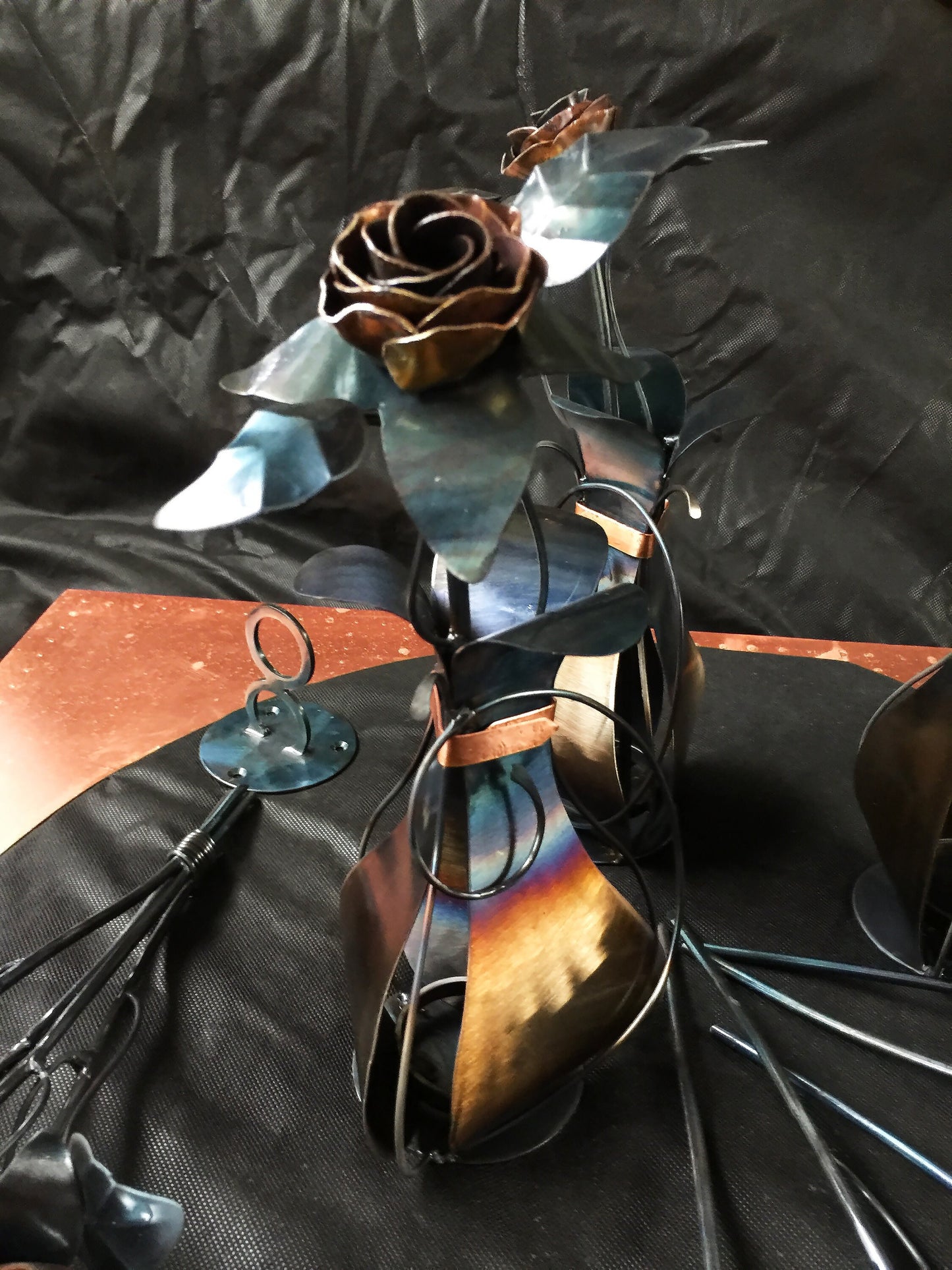 Hand Forged Copper Rose Sculpture – Romantic Iron Flower