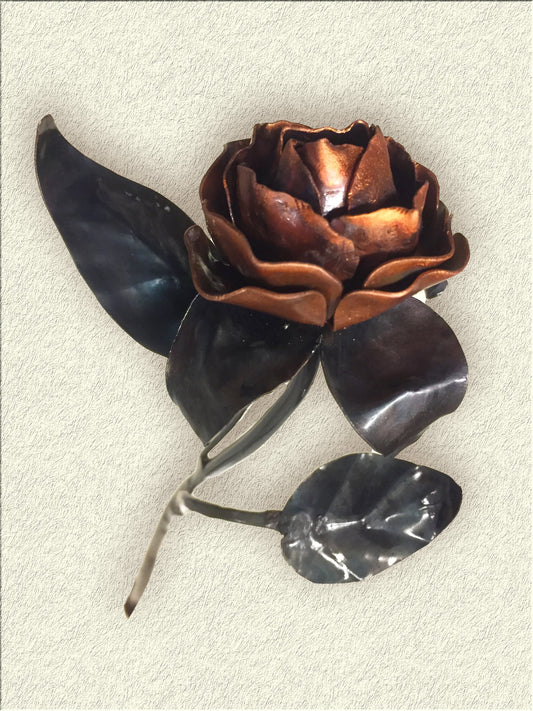 Hand Forged Copper Rose Sculpture – Romantic Iron Flower