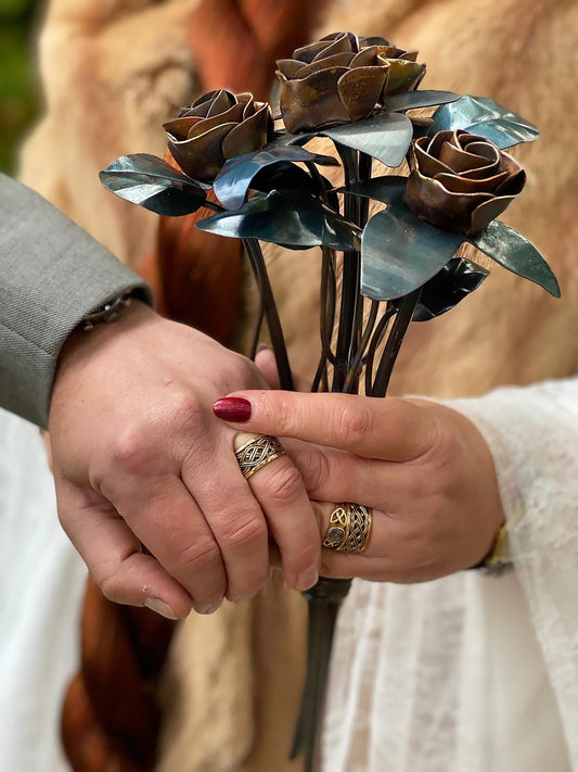 Hand Forged Copper Rose Bouquet with Iron Knot