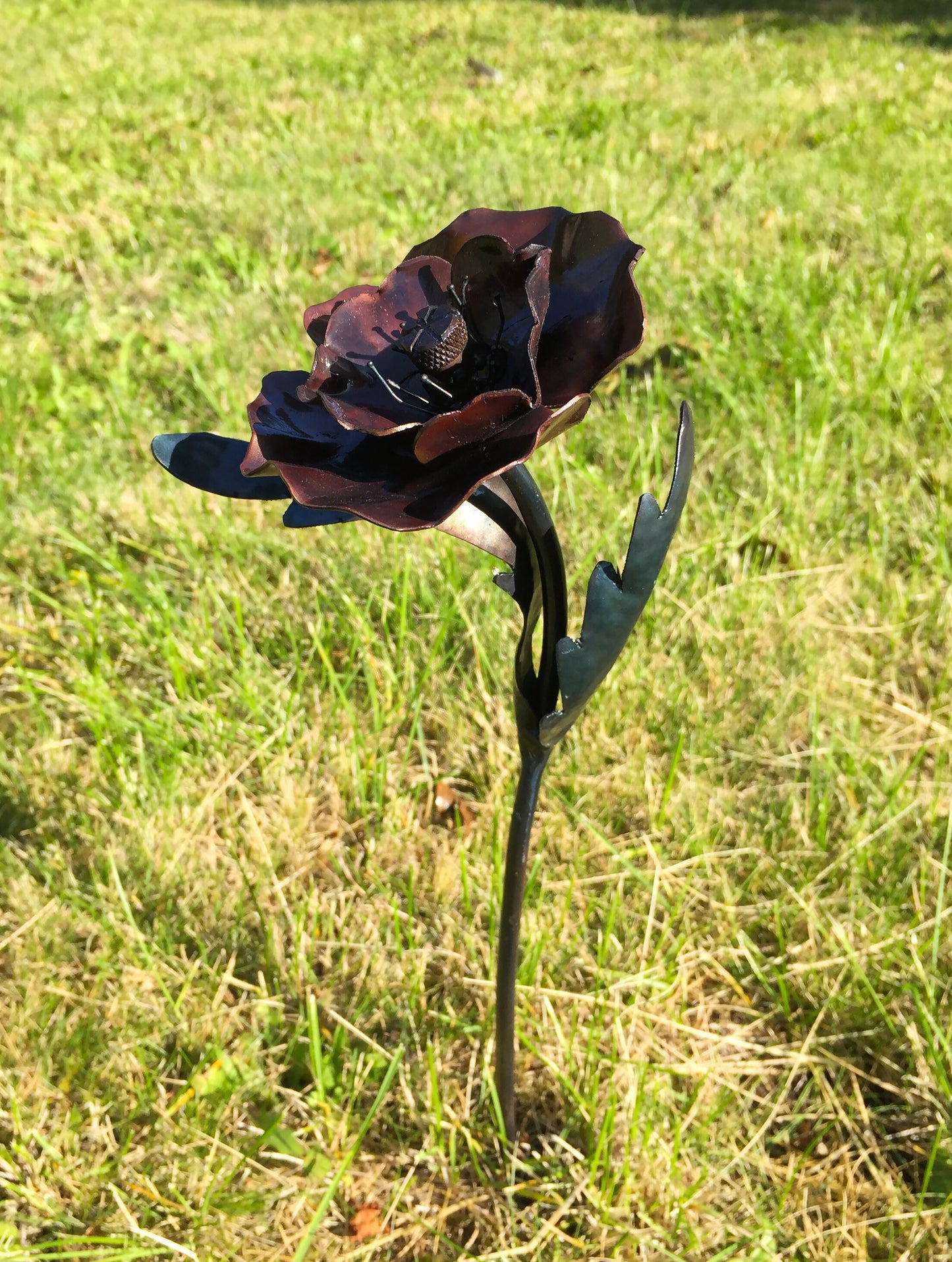 Hand Forged Copper Poppy Sculpture – Remembrance Day Art