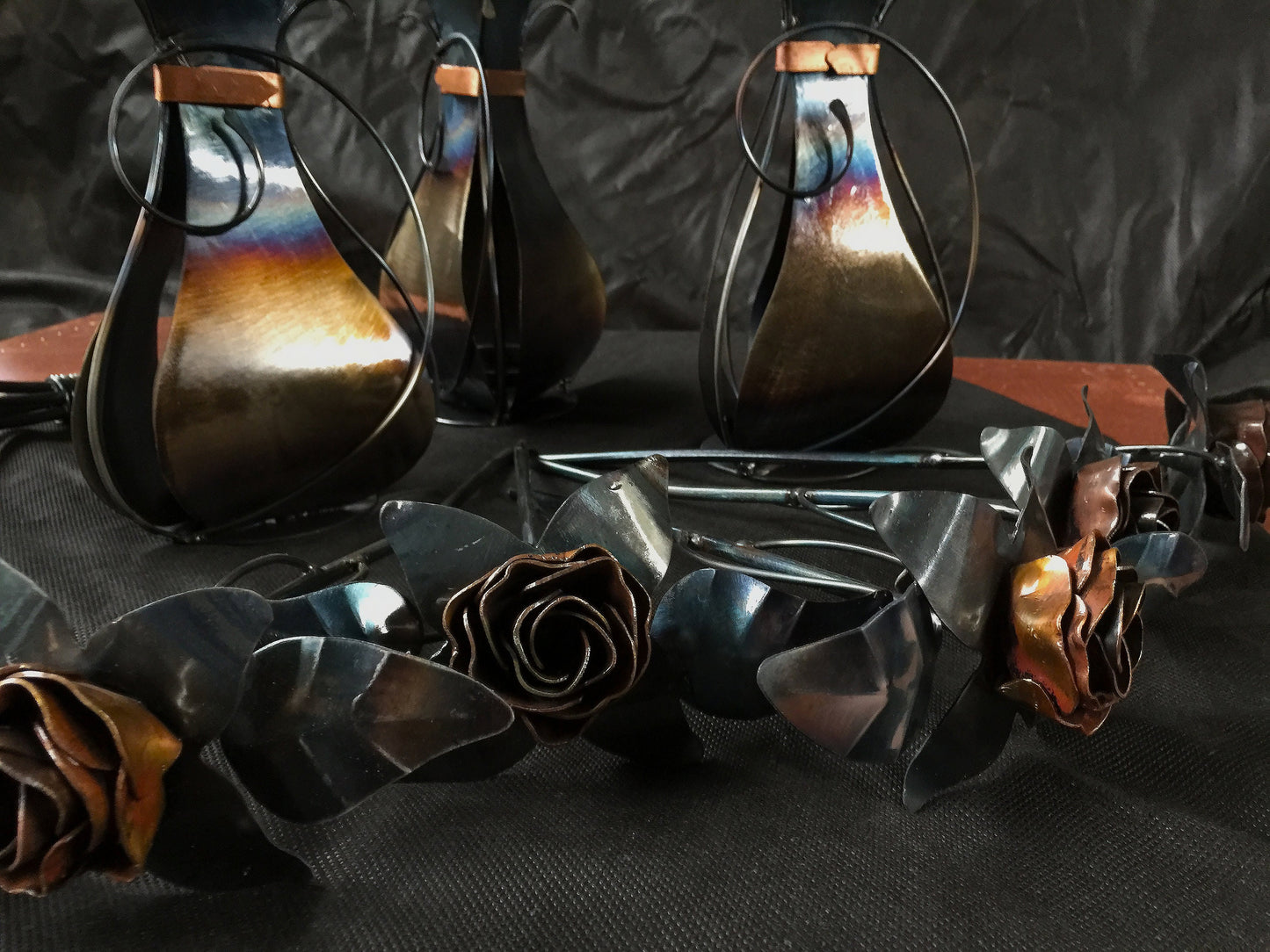 Hand Forged Iron and Copper Vase for Flower Display